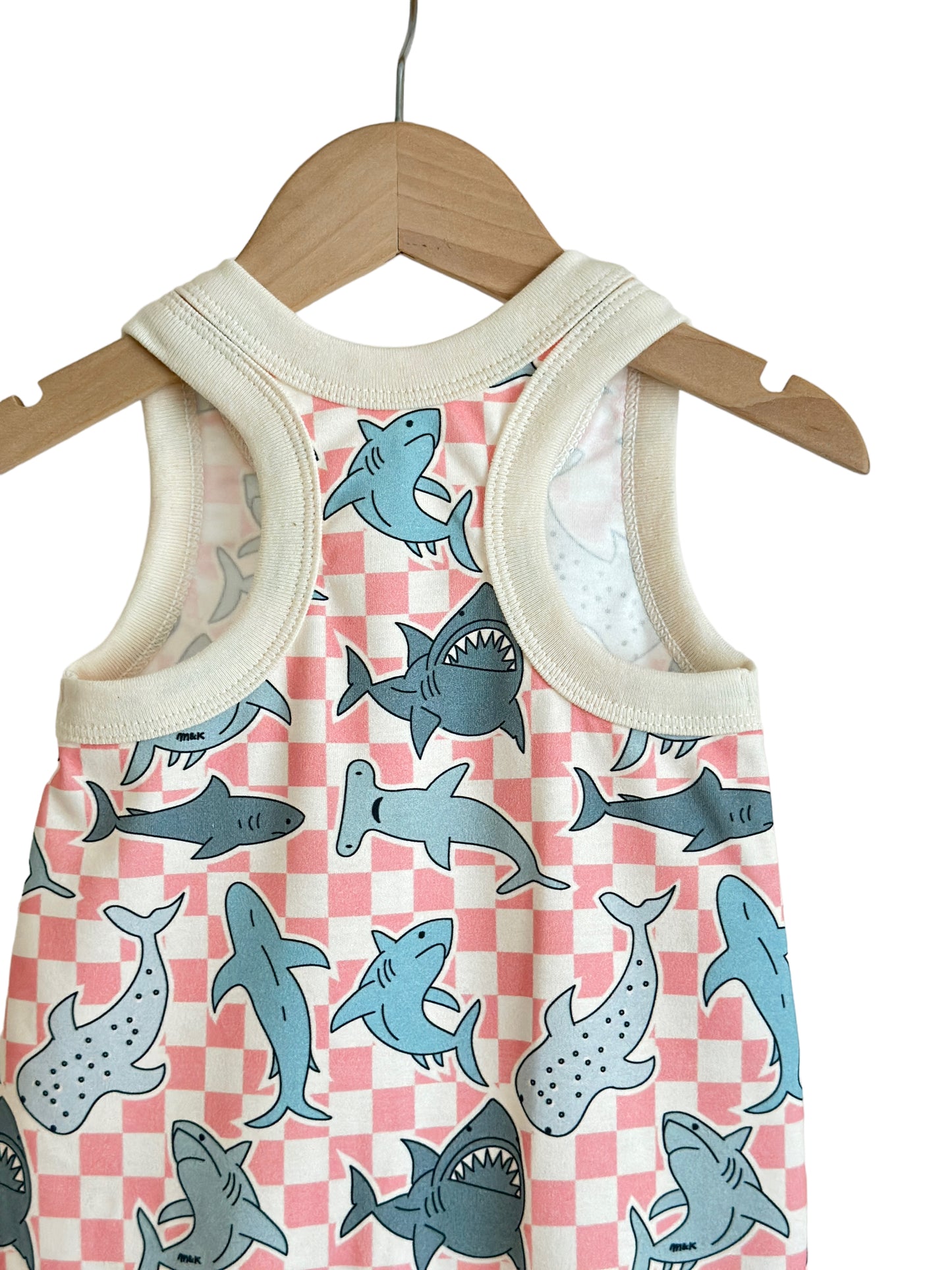 SHARKS BUBBLEGUM SURFER ROMPER