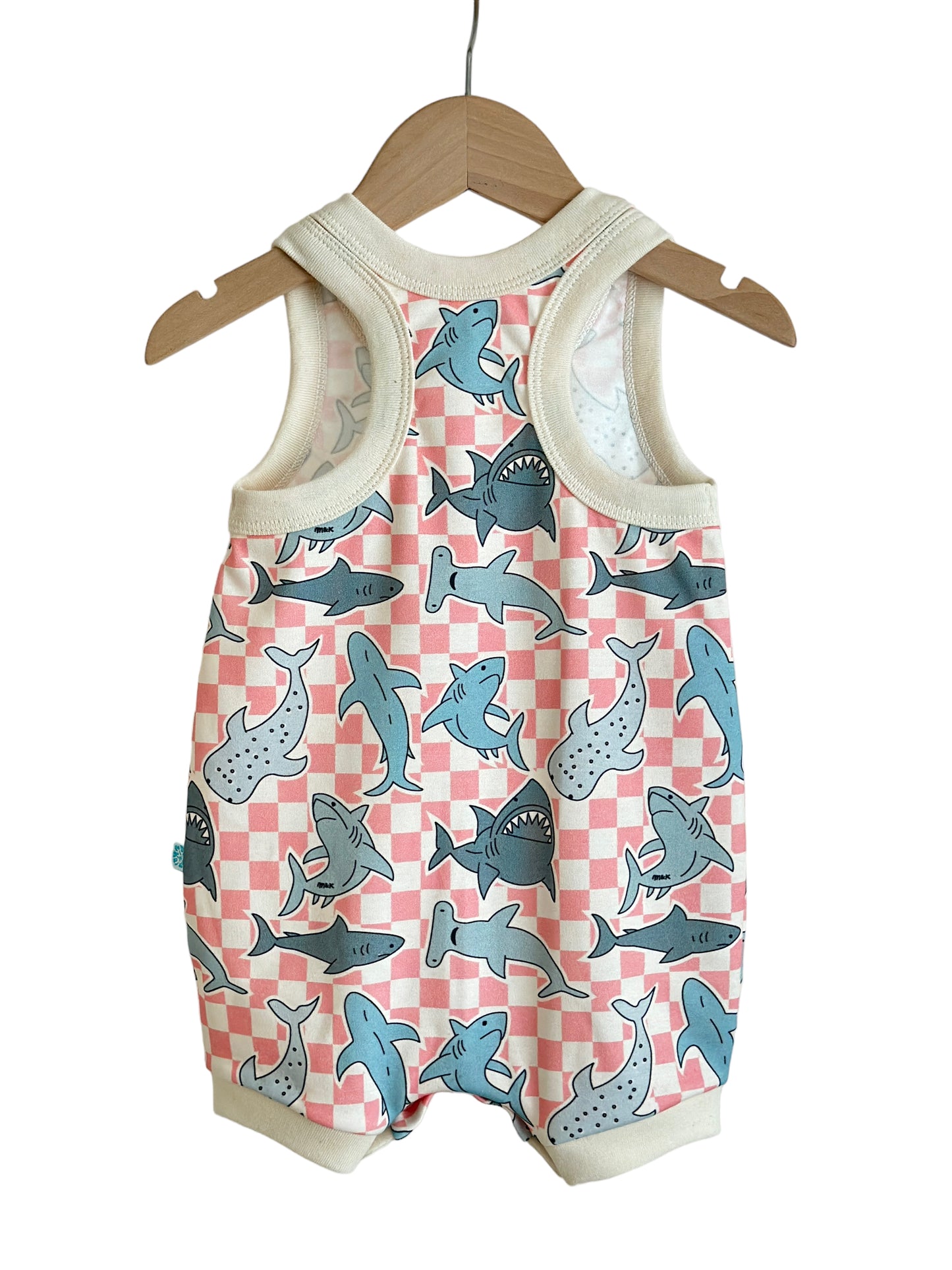 SHARKS BUBBLEGUM SURFER ROMPER