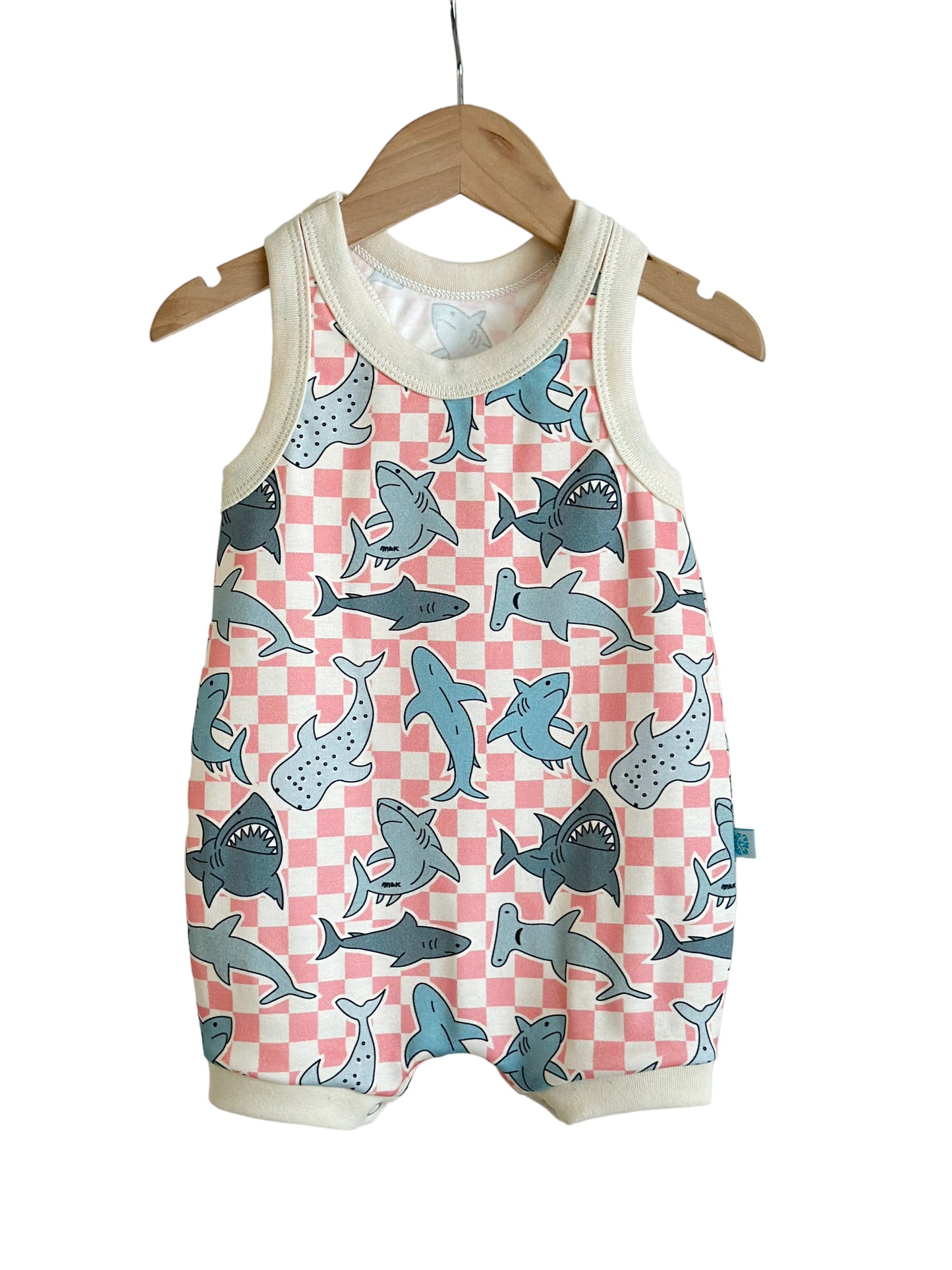 SHARKS BUBBLEGUM SURFER ROMPER
