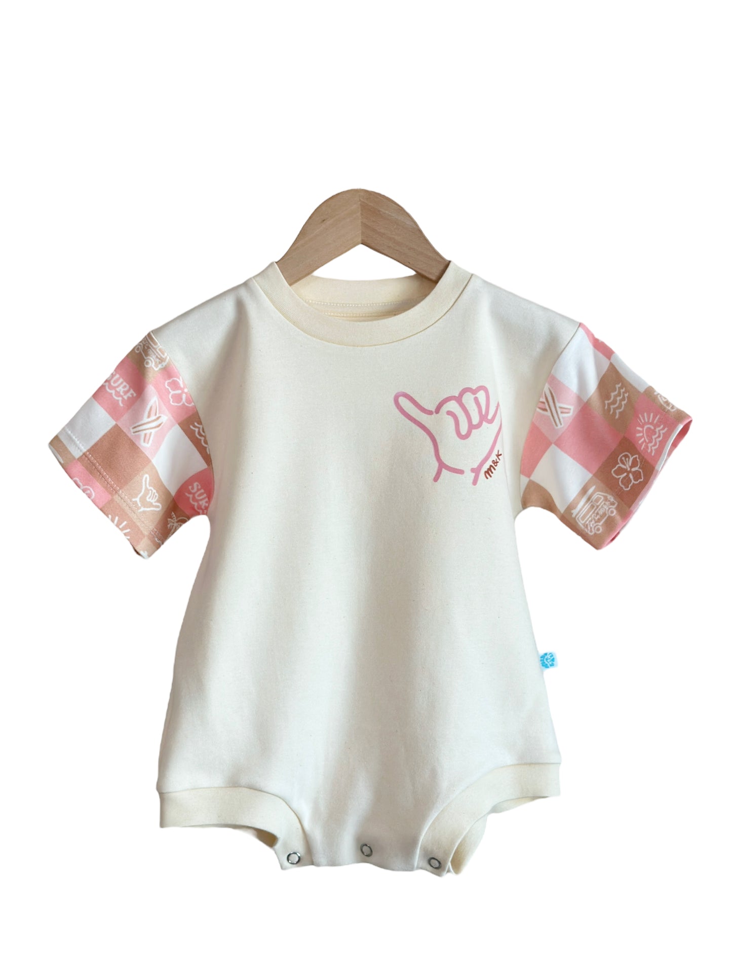 BUBBLE GUM CHECKERS SHAKA ROMPER