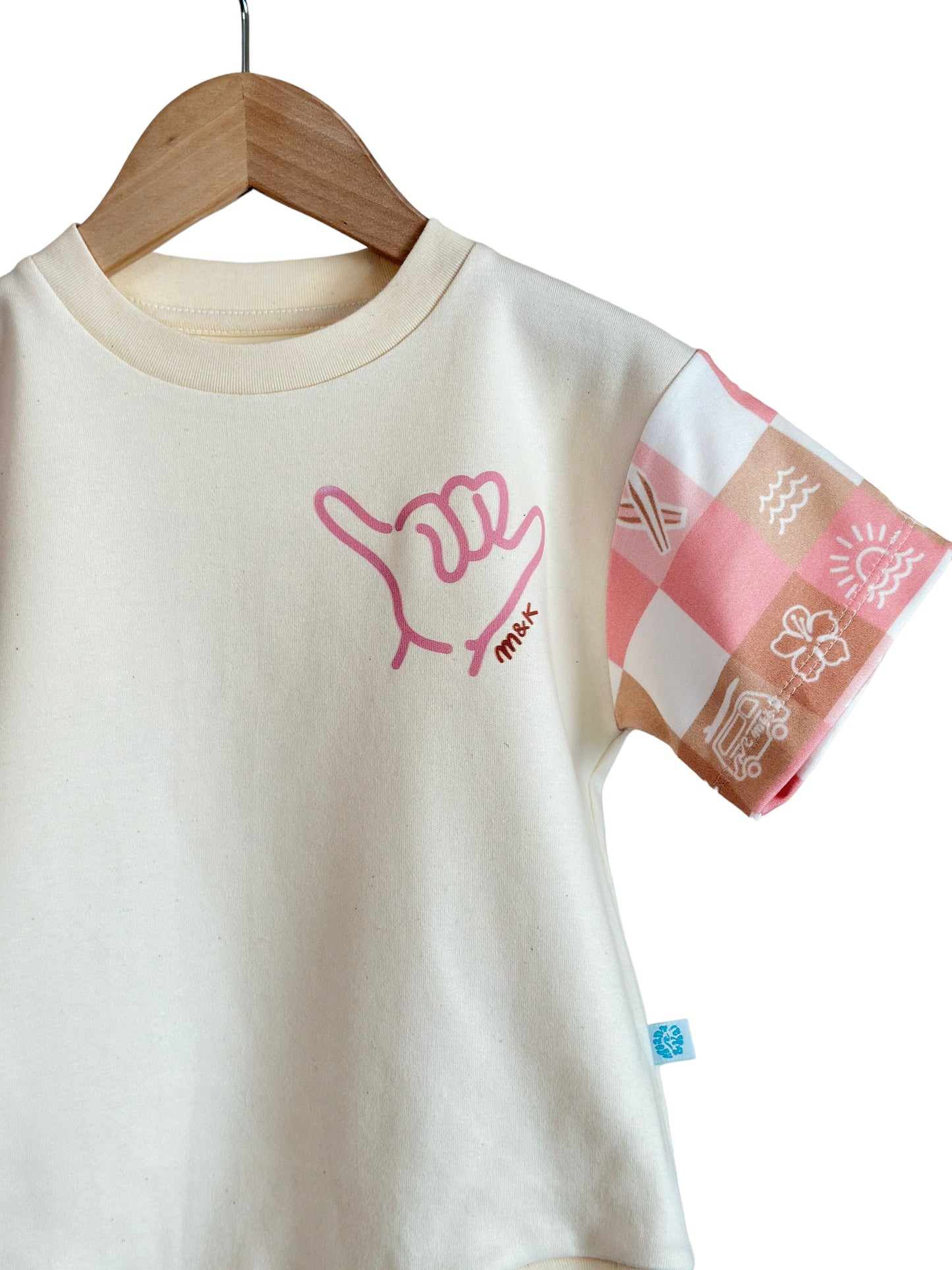 BUBBLE GUM CHECKERS SHAKA ROMPER