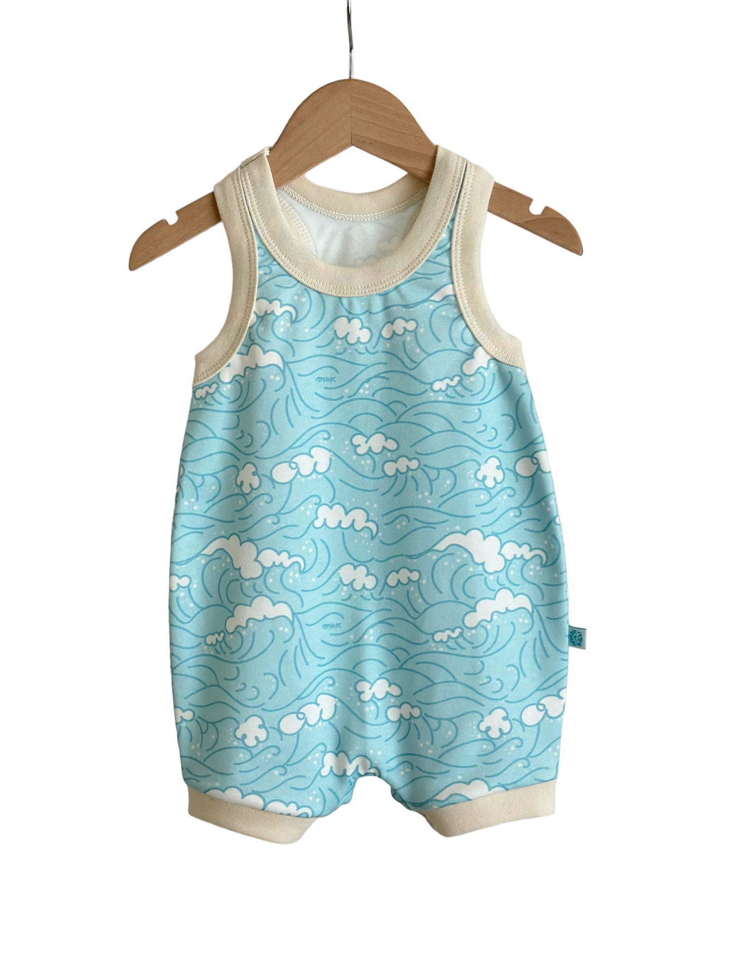 RETRO BLUE WAVES SURFER ROMPER