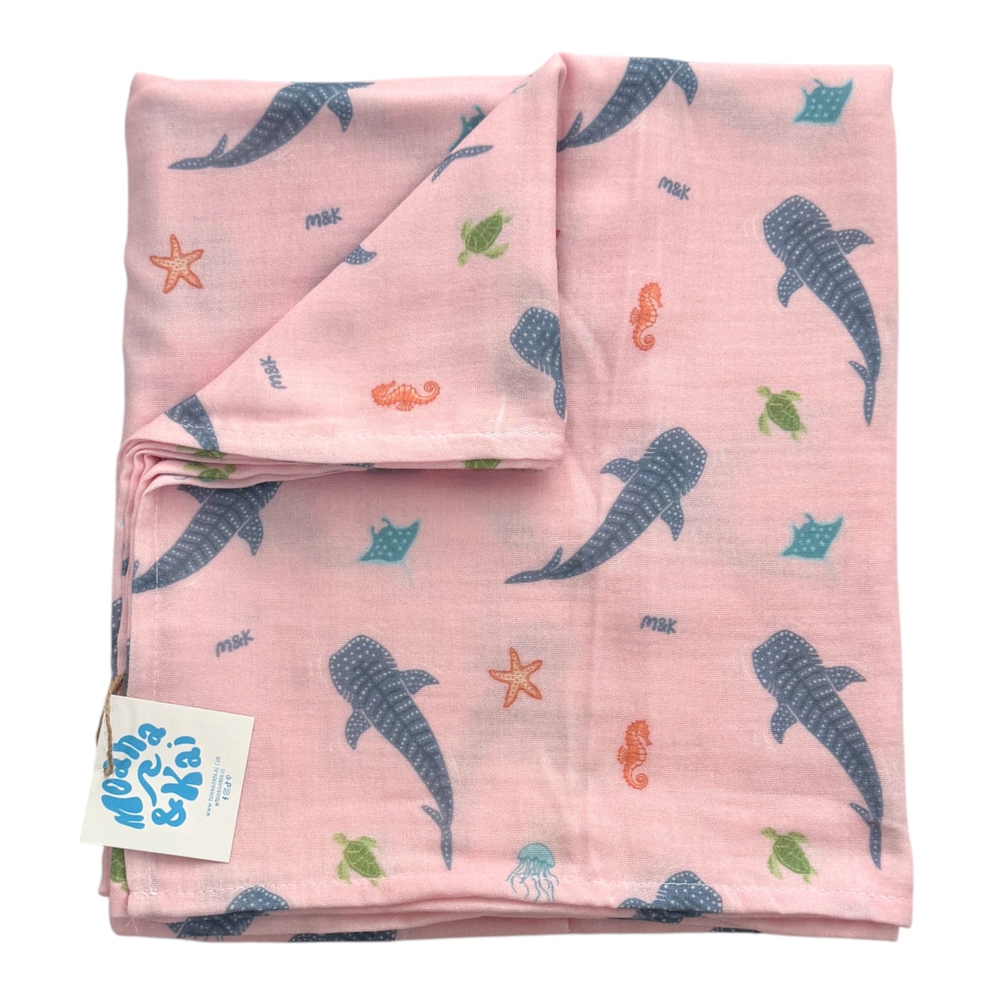 Whale Shark Pink Swaddle Blanket