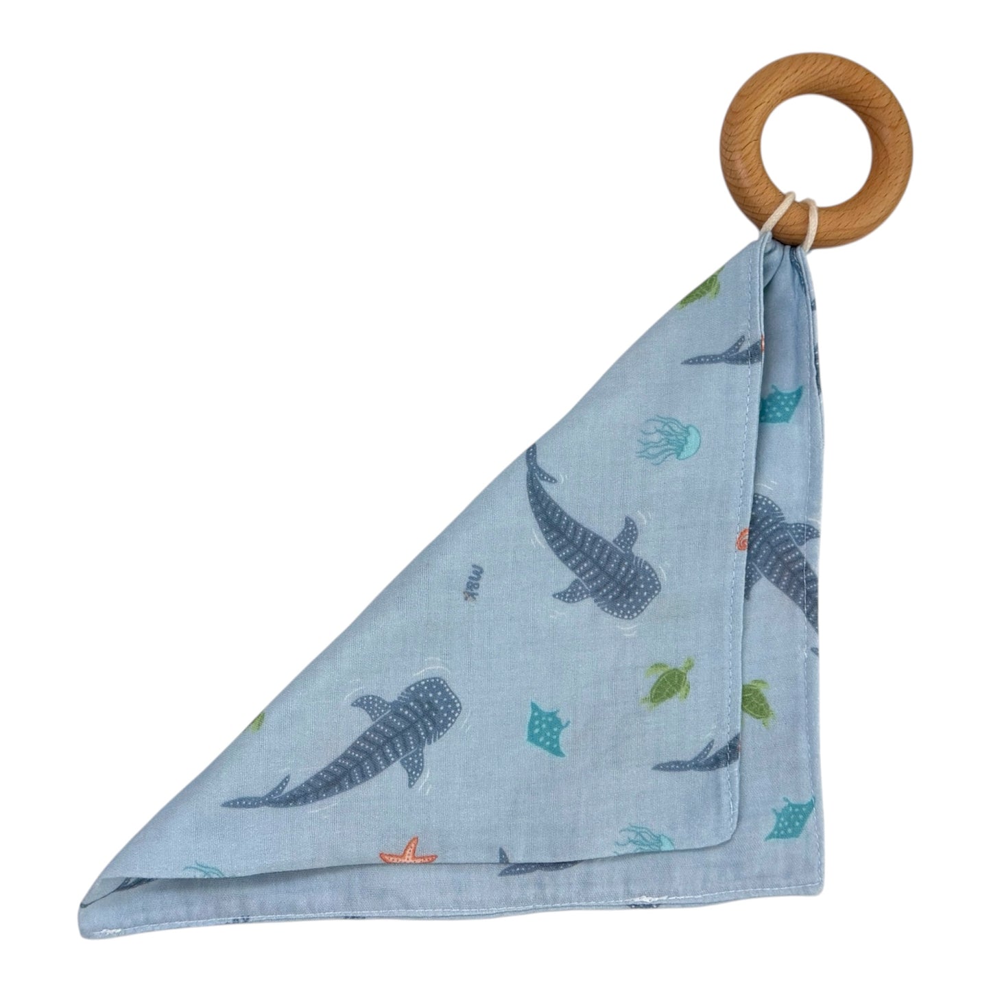 Whale Shark Blue Organic Maple Teething Ring