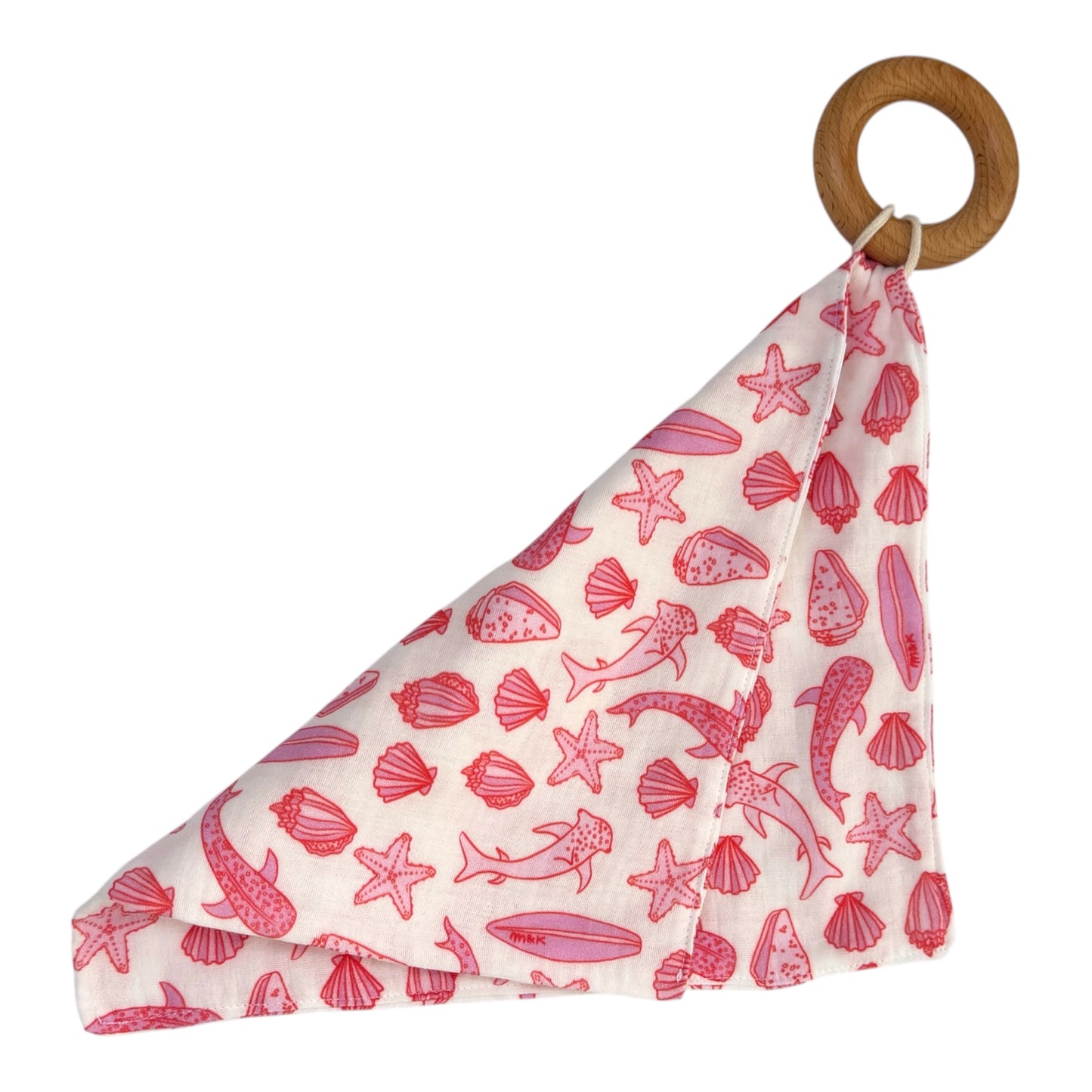 Sharks Hot Pink Organic Maple Teething Ring