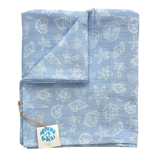 Shells Baby Blue Swaddle Blanket