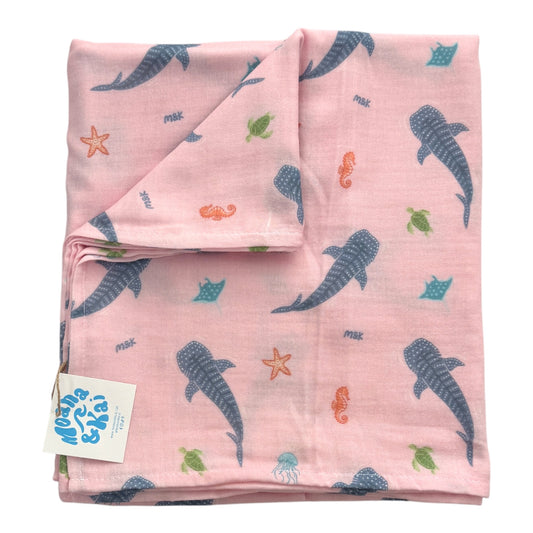 Whale Shark Pink Swaddle Blanket