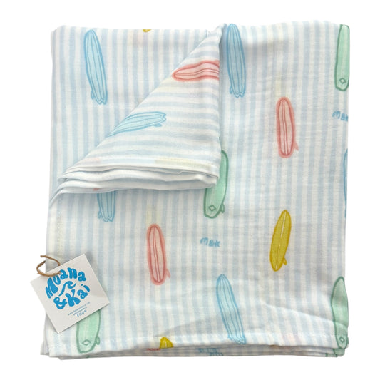 Surfboards Blue Swaddle Blanket
