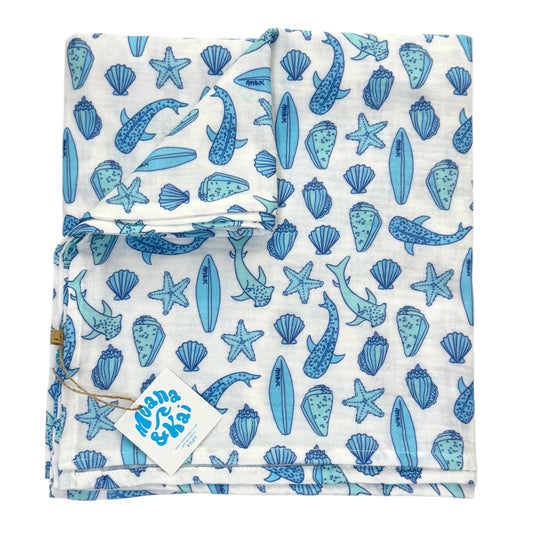 Sharks Blue Swaddle Blanket