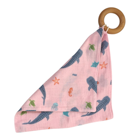 Whale Shark Pink Organic Maple Teething Ring