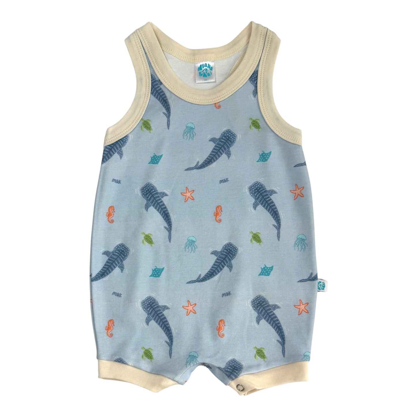 Whale Sharks Blue Surfer Romper