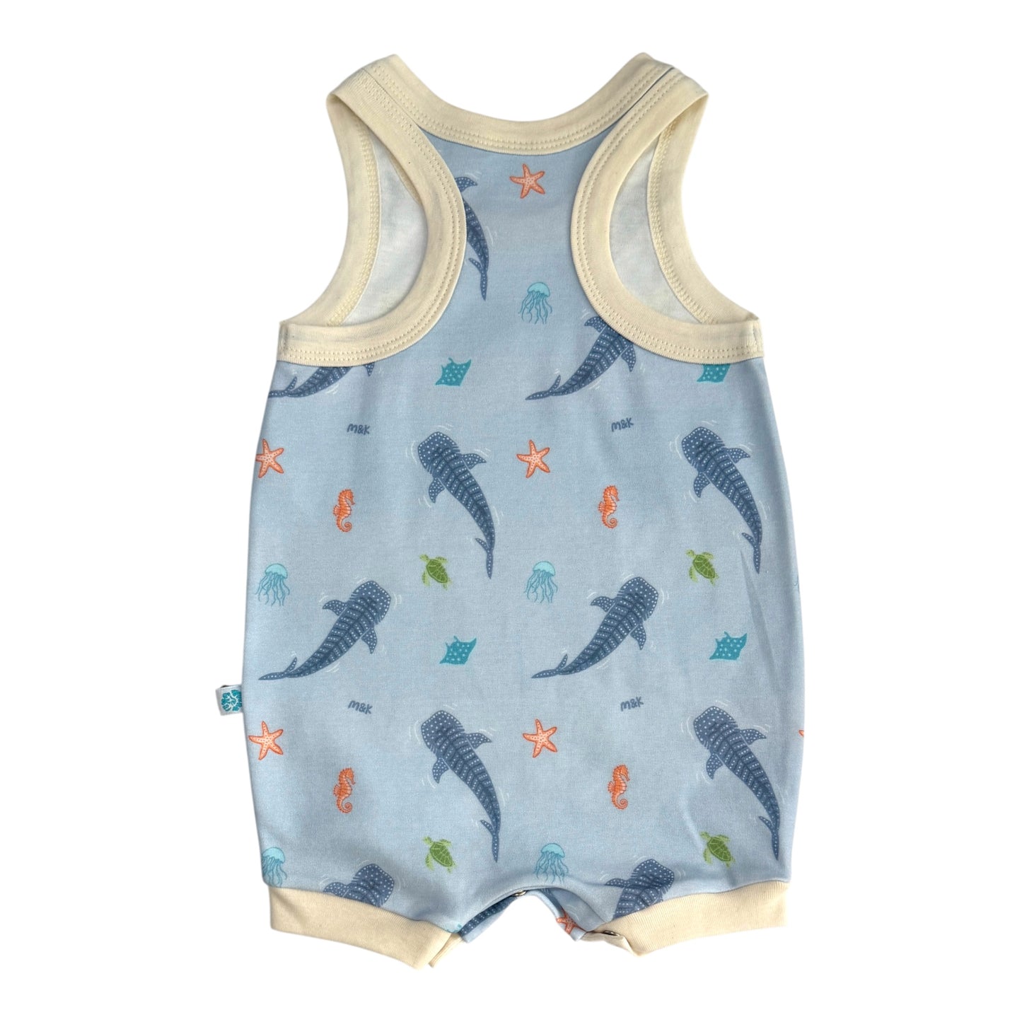 Whale Sharks Blue Surfer Romper